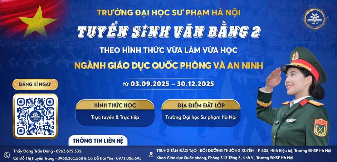 Tuyển sinh liên thông trình độ đại học (văn bằng thứ hai)  theo hình thức vừa làm vừa học ngành Giáo dục Quốc phòng và an ninh năm 2025