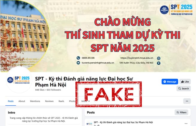 Cảnh báo thông tin giả mạo liên quan đến kỳ thi Đánh giá năng lực của Trường Đại học Sư phạm Hà Nội.
