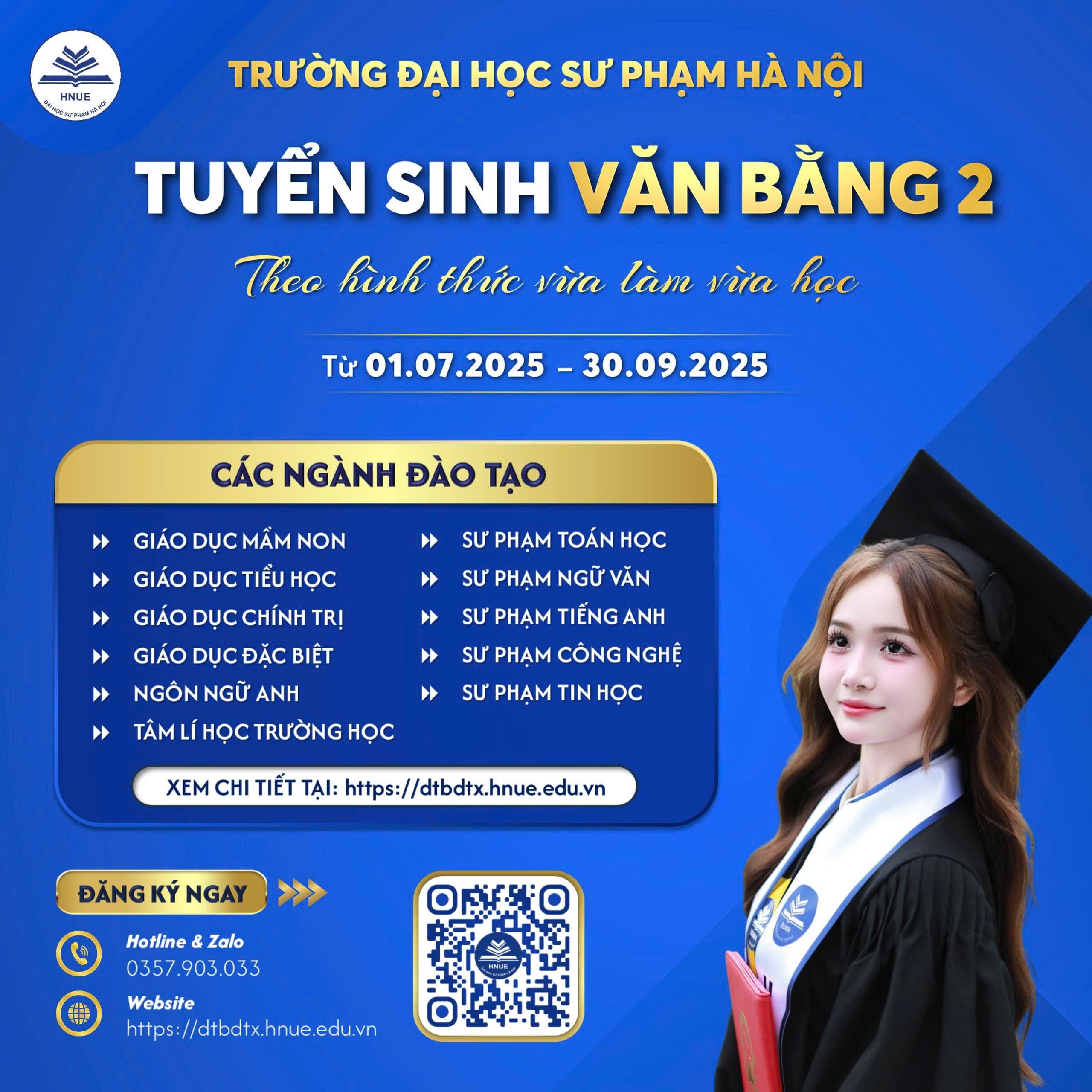 Trường Đại học Sư phạm Hà Nội thông báo tuyển sinh văn bằng 2 theo hình thức hệ vừa làm vừa học năm 2025