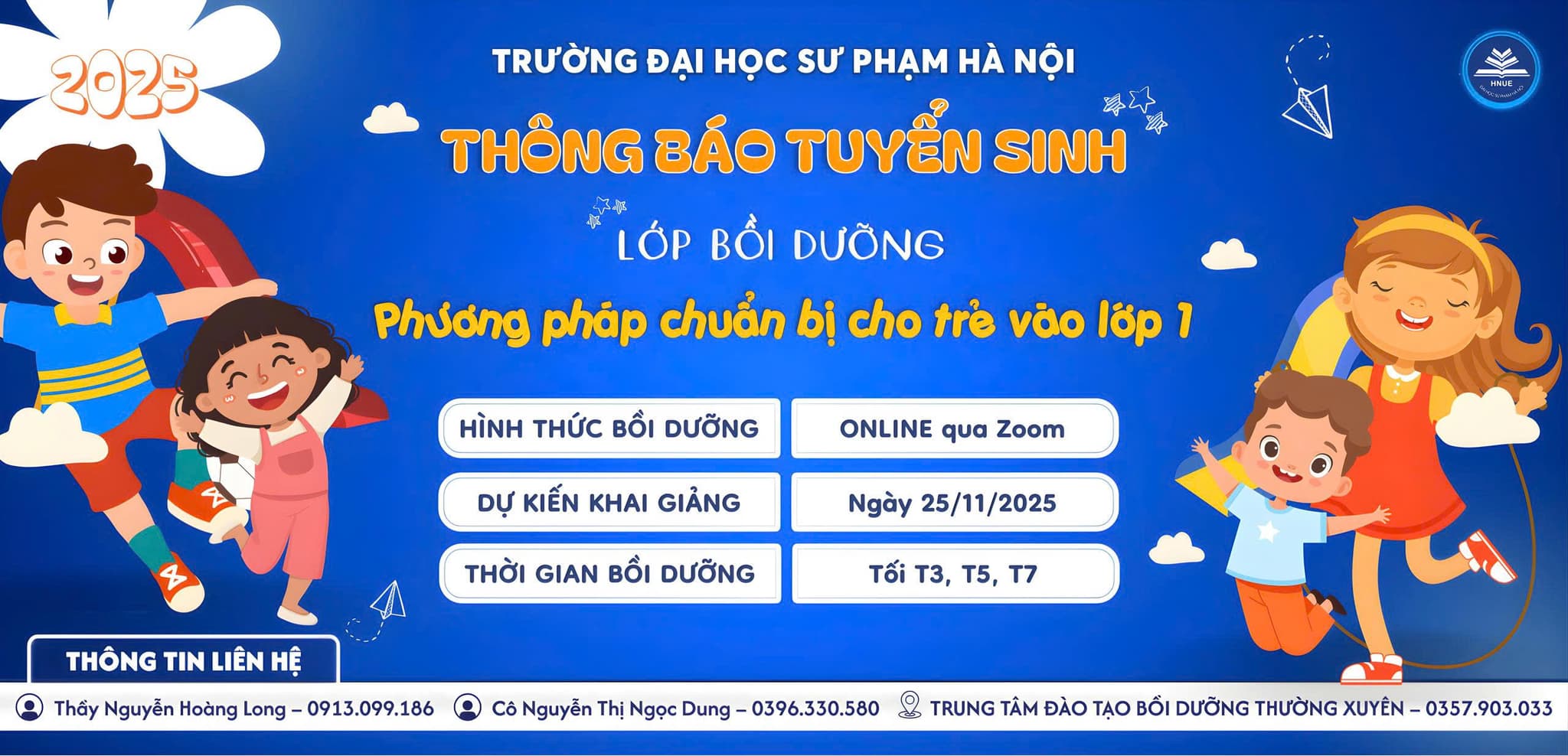 Thông báo tuyển sinh lớp bồi dưỡng Phương pháp chuẩn bị cho trẻ vào lớp 1