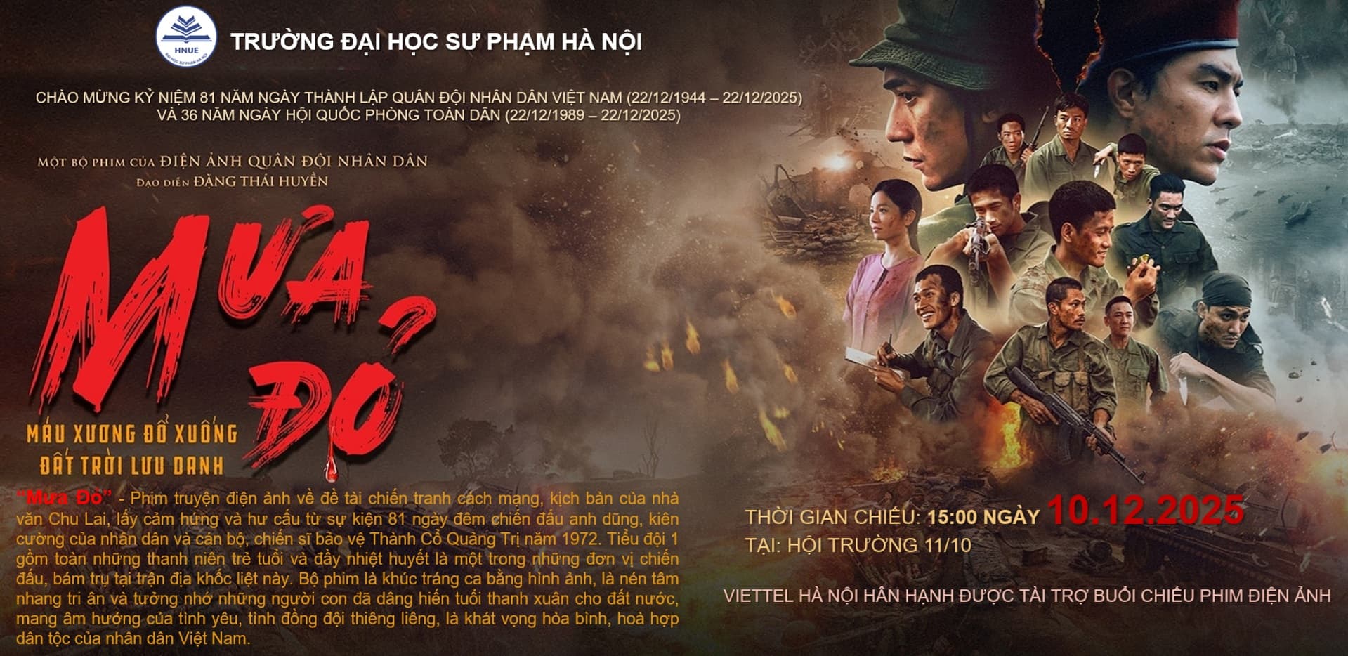 Trường Đại học Sư phạm Hà Nội tổ chức chiếu phim điện ảnh cách mạng Mưa Đỏ